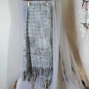 Pottery Barn Gray Faux Mohair Acrylic Fringed Throw Blanket 50"x60" Cabincore